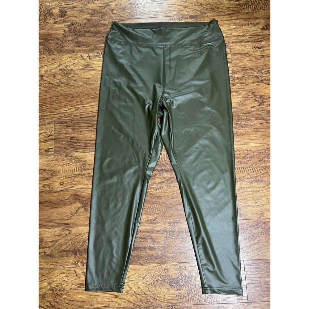Offline By Aerie Real Luxe Olive Green Vegan Faux Leather Leggings Size XXL Plus